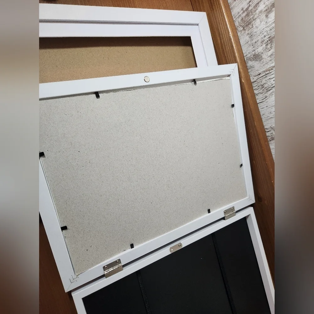 Set of Art Frame Hinged Front Opening Magnetic Closure Storage Compartment White